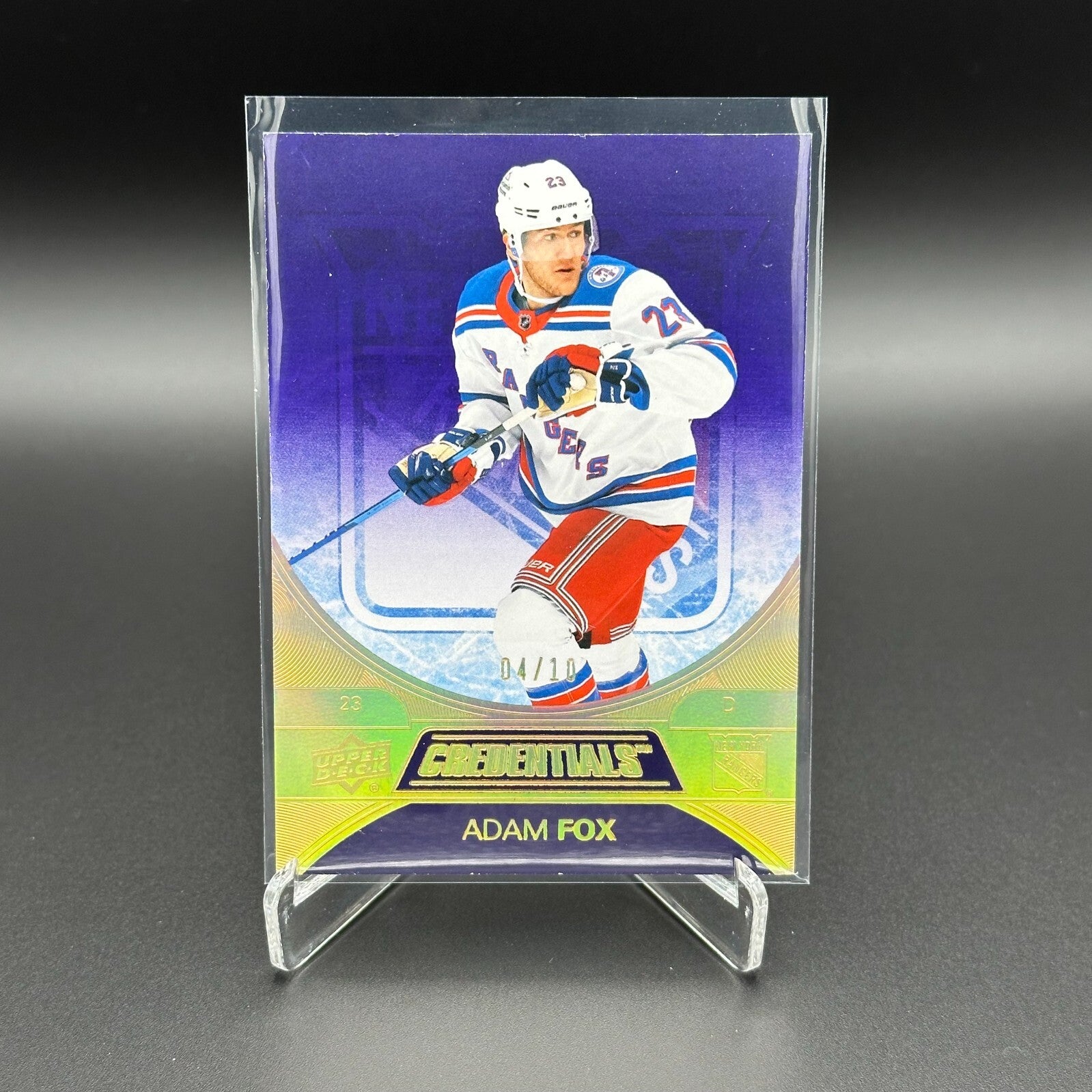 2021-22 UD Credentials ADAM FOX #34 Purple parallel 4/10 - New York Rangers