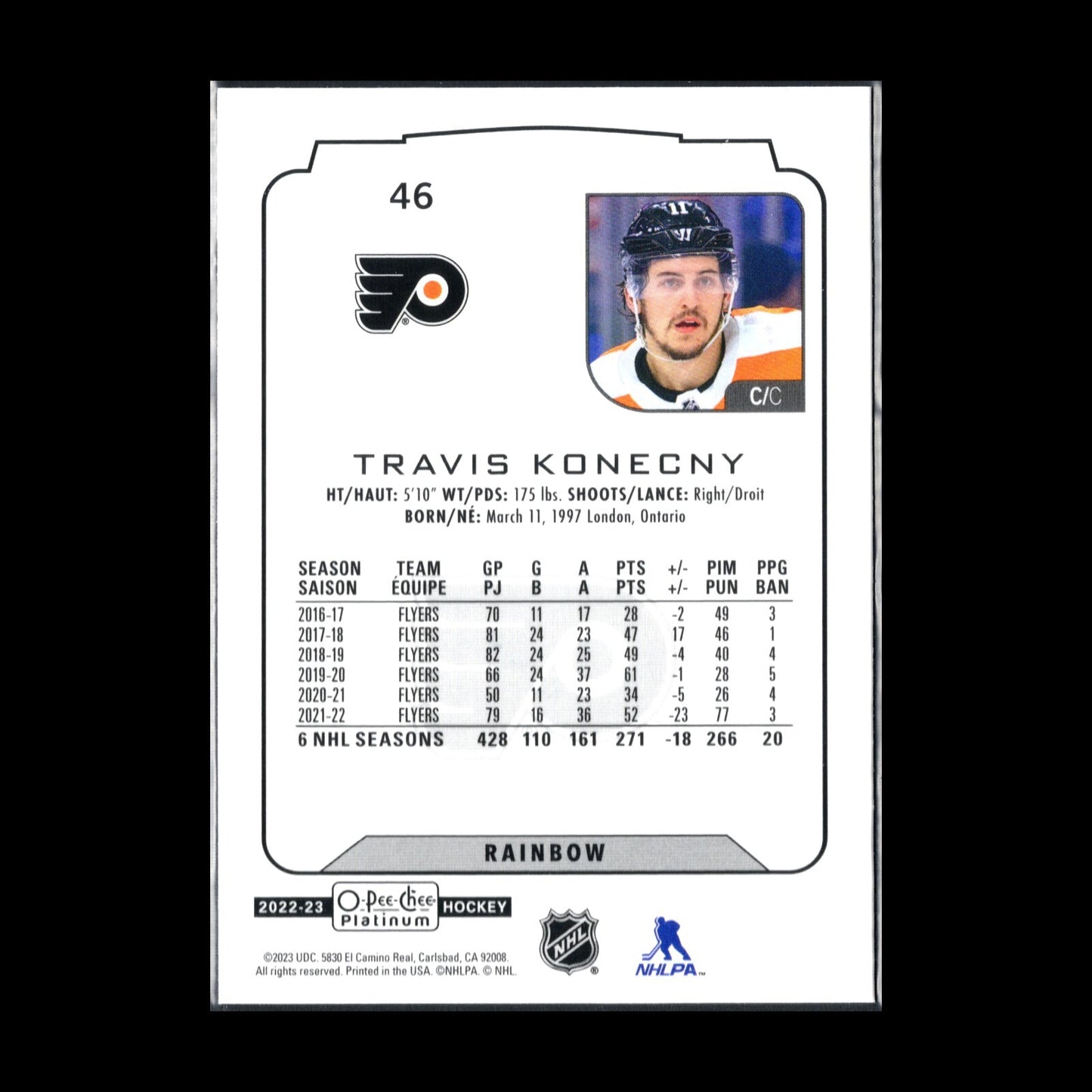 2022-23 O-Pee-Chee Platinum TRAVIS KONECNY #46 Rainbow - Philadelphia Flyers