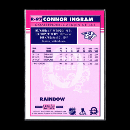 2020-21 O-Pee-Chee Platinum CONNOR INGRAM #R-97 Marquee rookie Retro Rainbow RC