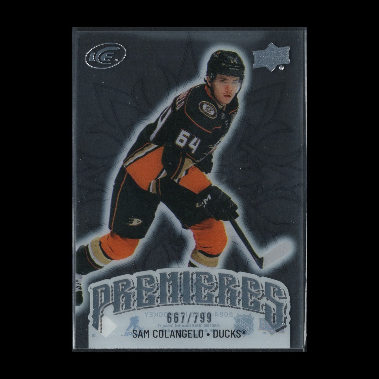 2024-25 UD Ice SAM COLANGELO #204 Premieres Rookie RC /799 - Anaheim Ducks