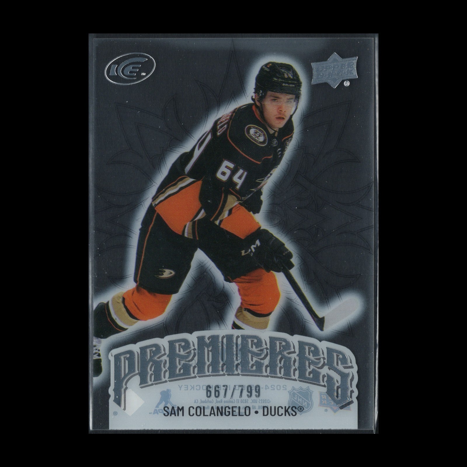 2024-25 UD Ice SAM COLANGELO #204 Premieres Rookie RC /799 - Anaheim Ducks
