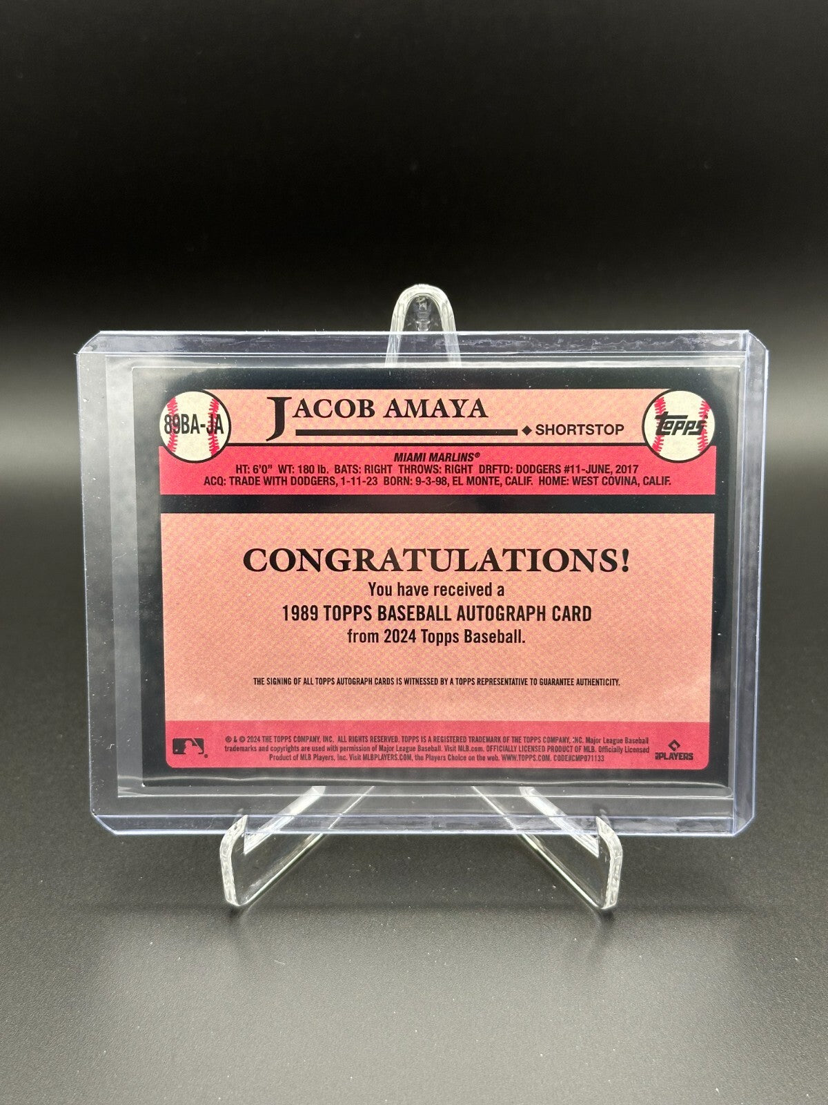 2024 Topps Series 1 JACOB AMAYA #89BA-JA Rookie Autograph