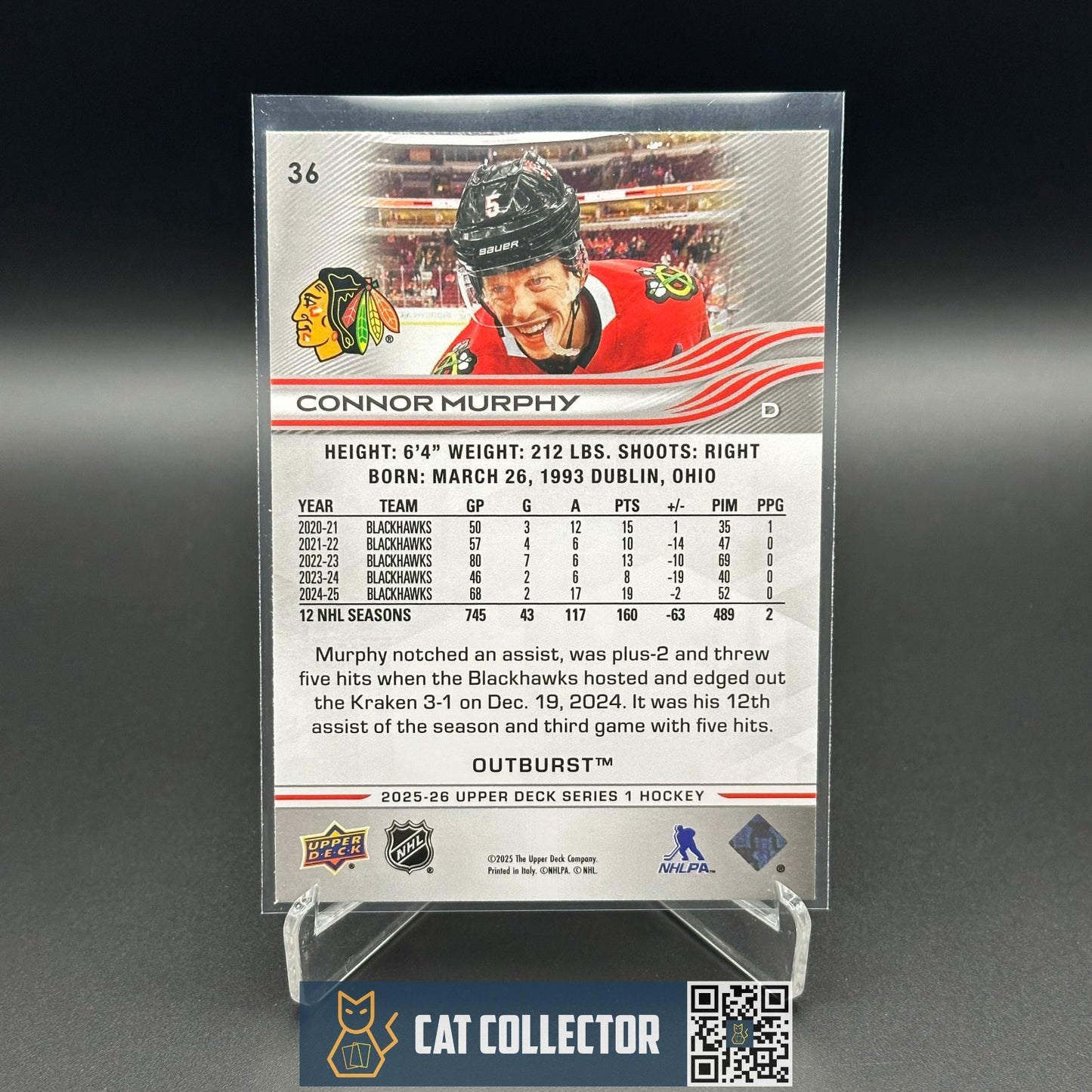 2025-26 UD Series 1 CONNOR MURPHY #36 Outburst - Chicago Blackhawks