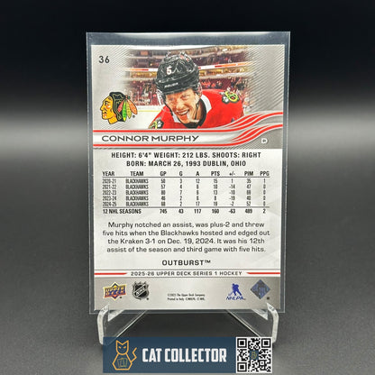 2025-26 UD Series 1 CONNOR MURPHY #36 Outburst - Chicago Blackhawks