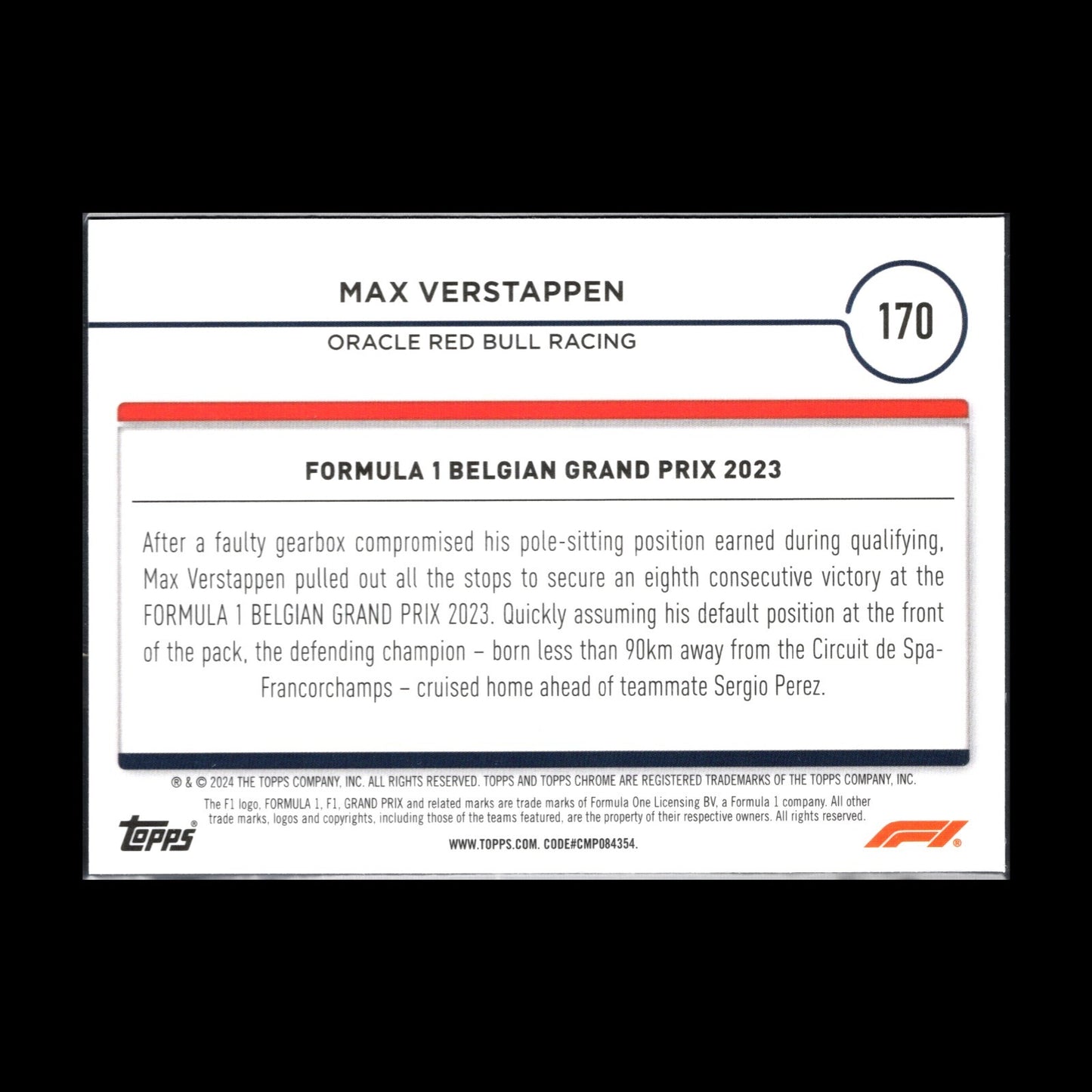 2024 Topps Chrome Formula 1 MAX VERSTAPPEN #170 Grand Prix Driver of the Day