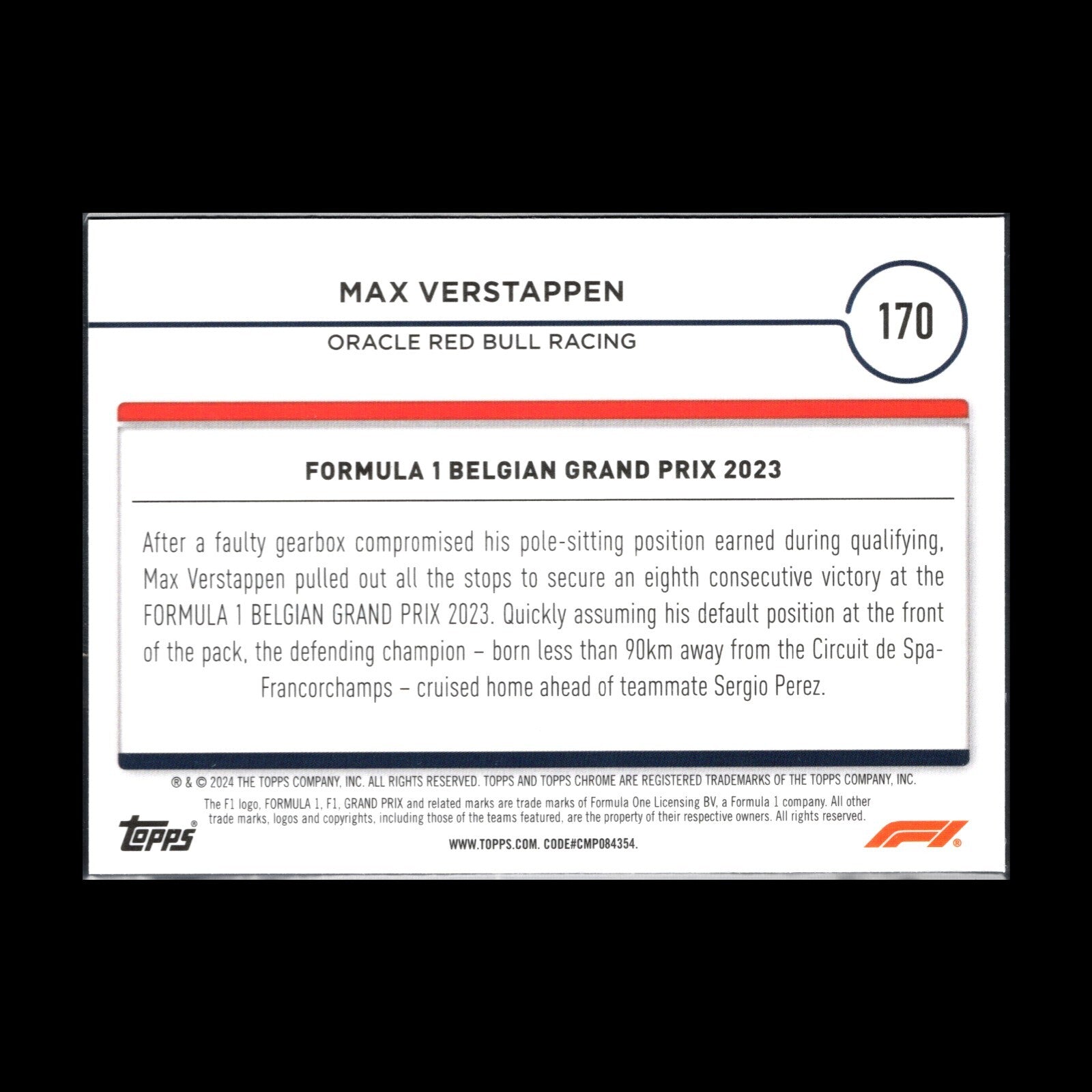 2024 Topps Chrome Formula 1 MAX VERSTAPPEN #170 Grand Prix Driver of the Day