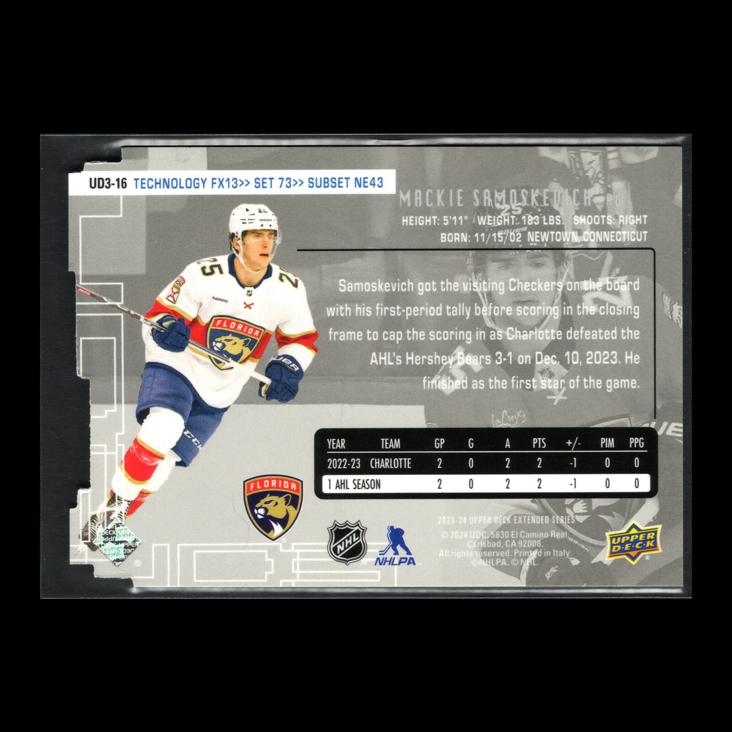 2023-24 UD Extended series MACKIE SAMOSKEVICH #UD3-16 Die-Cut - Florida Panthers