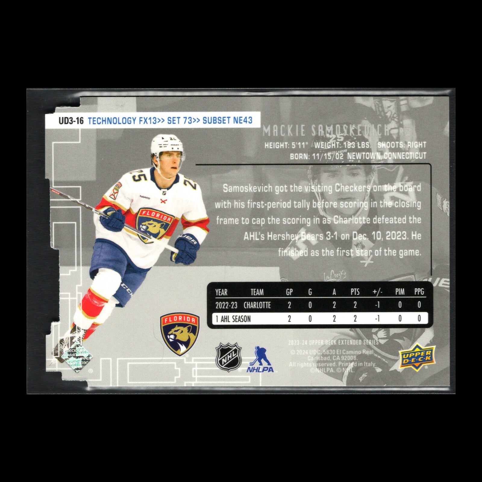 2023-24 UD Extended series MACKIE SAMOSKEVICH #UD3-16 Die-Cut - Florida Panthers