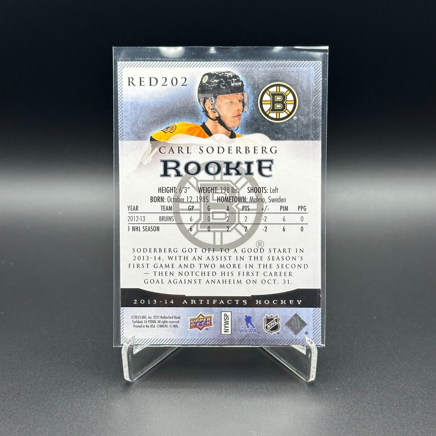 2013-14 UD Artifacts CARL SODERBERG #RED202 Rookie RC /899 - Boston Bruins