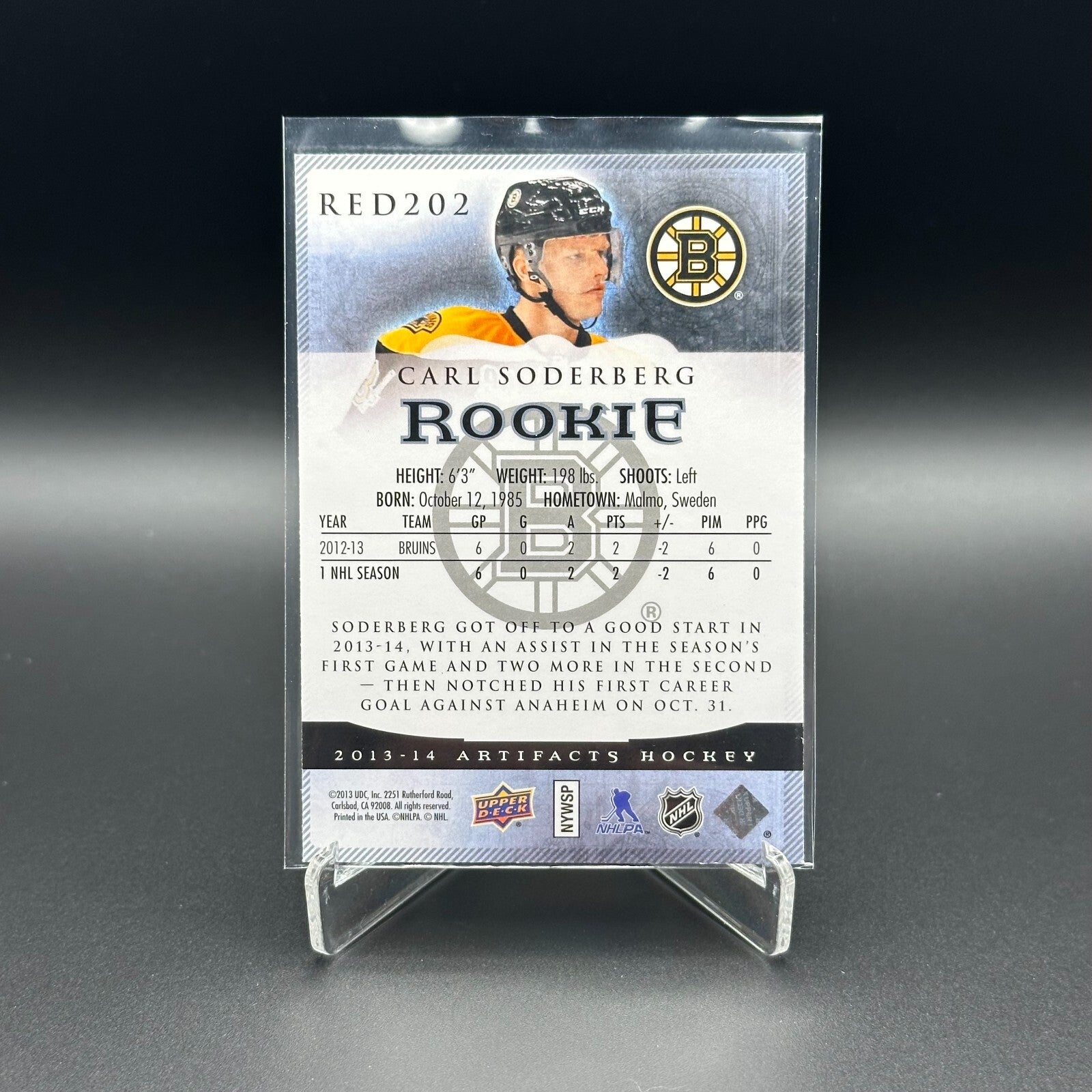 2013-14 UD Artifacts CARL SODERBERG #RED202 Rookie RC /899 - Boston Bruins