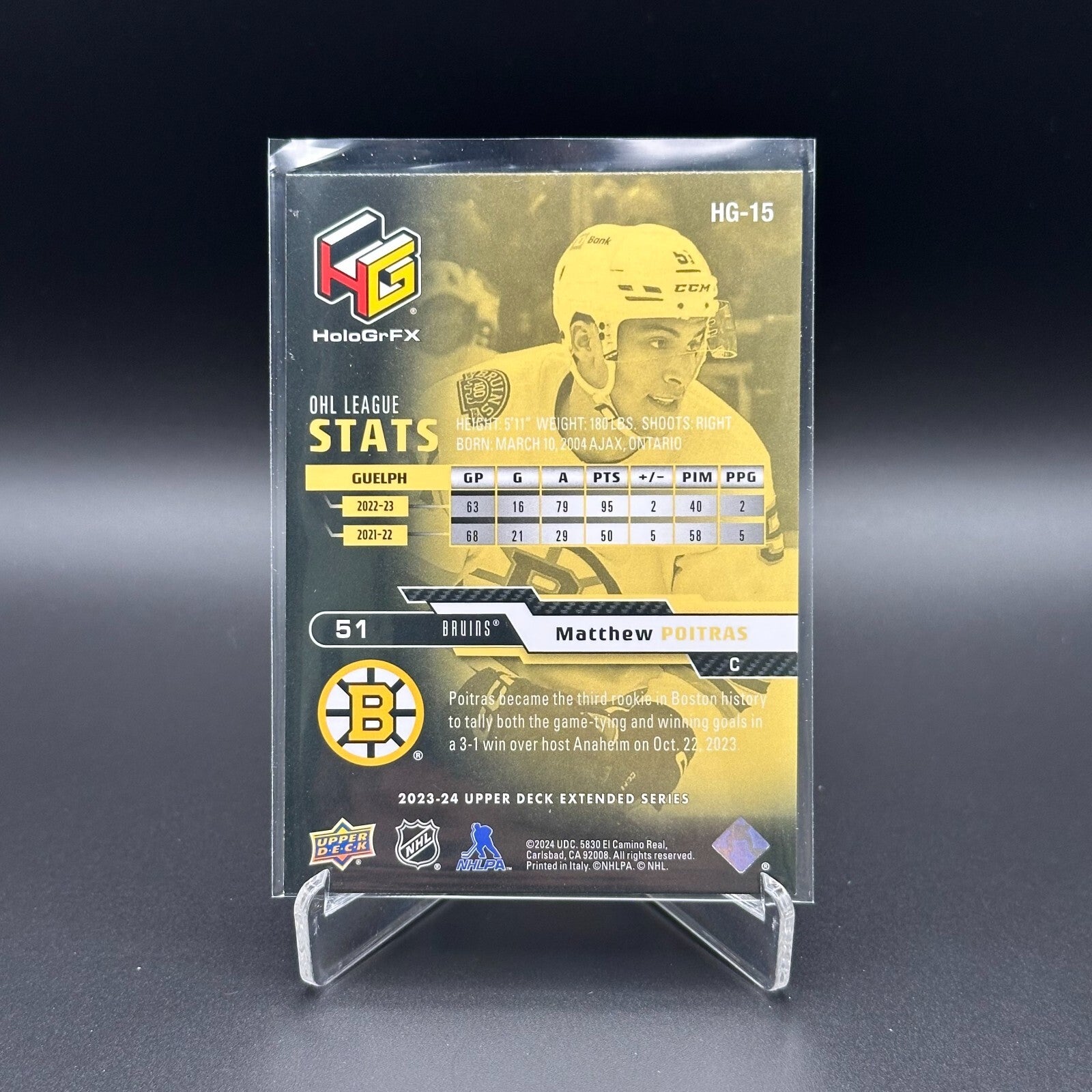 2023-24 UD Series Extended MATTHEW POITRAS #HG-15 HoloGrFX Gold