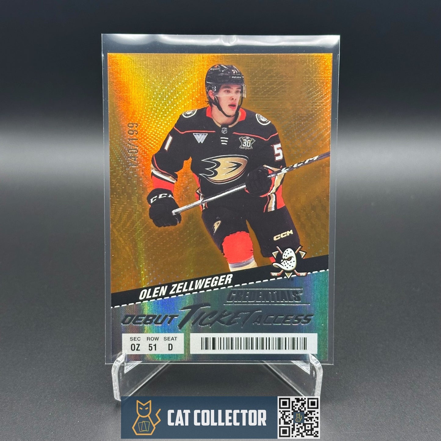 2024-25 UD Credentials OLEN ZELLWEGER #134 Debut Ticket Access Orange RC /199