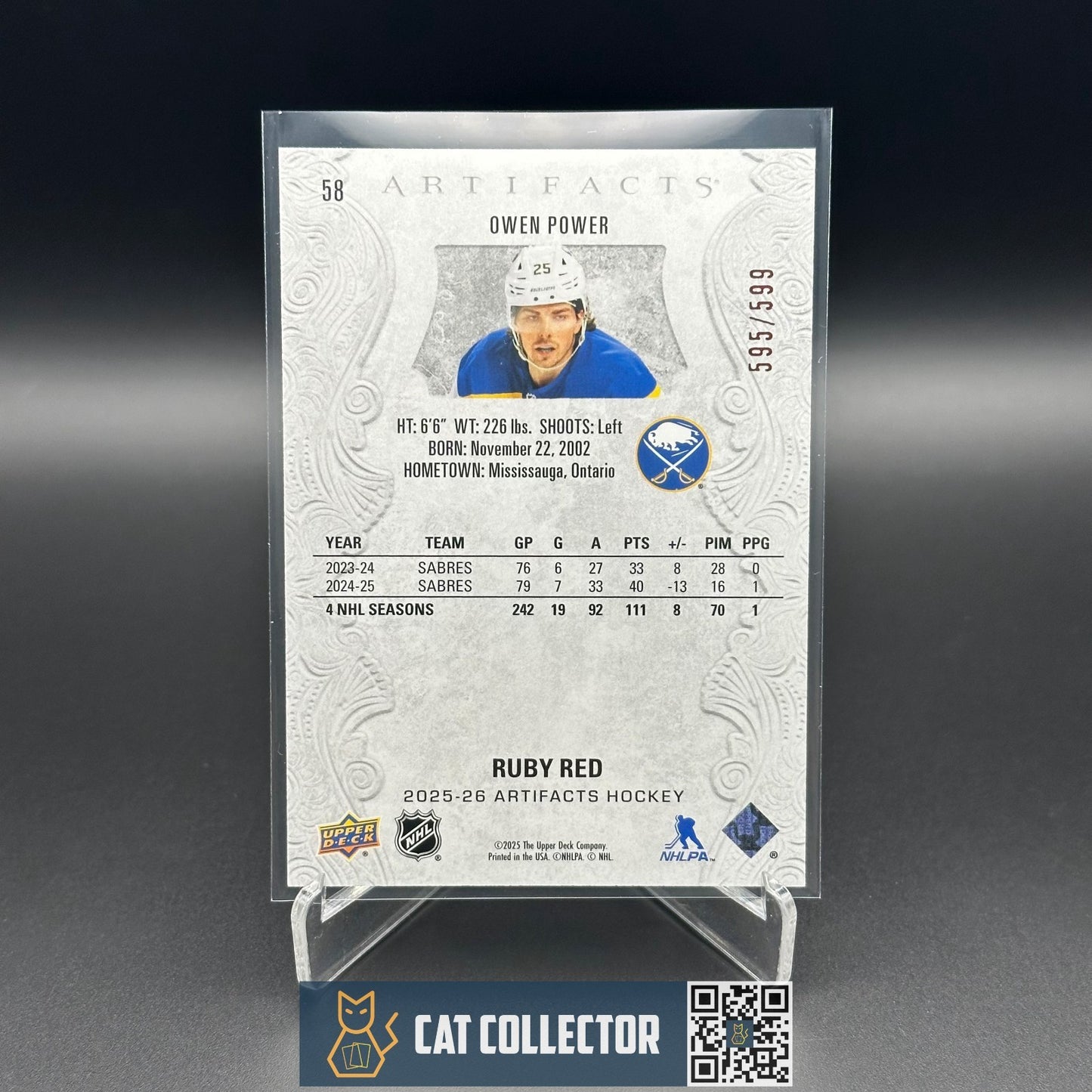 2025-26 UD Artifacts OWEN POWER #58 Ruby Red Veteran /599