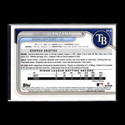 2024 Topps Chrome Bowman ADRIAN SANTANA #BCP-61 Prospect RC - Tampa Bay Rays
