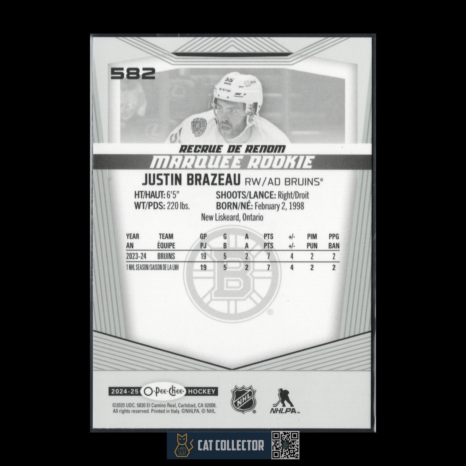 2024-25 O-Pee-Chee Hockey JUSTIN BRAZEAU #582 Marquee Rookie RC