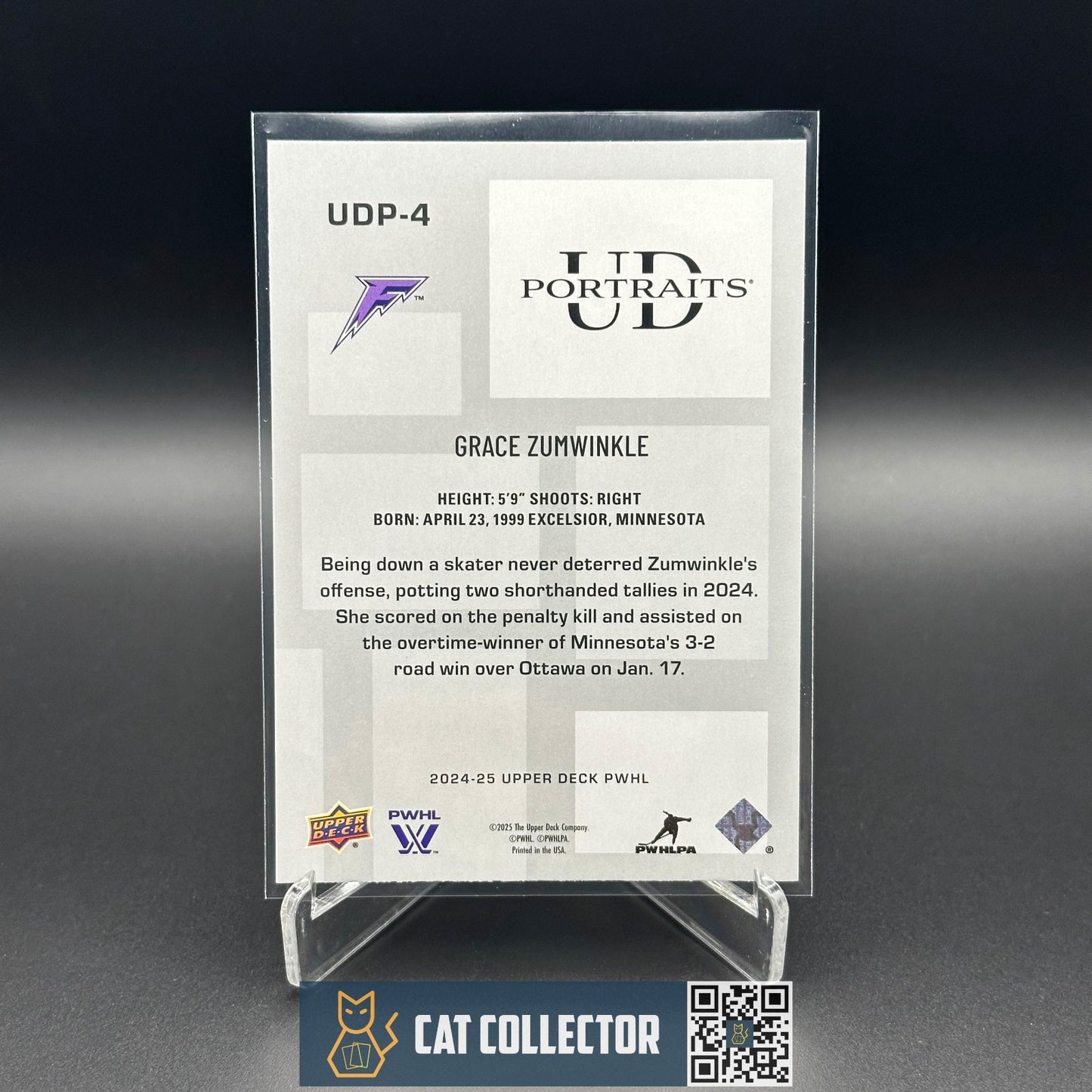 2024-25 Upper Deck PWHL GRACE ZUMWINKLE #UDP-4 UD Portraits - Minnesota Frost