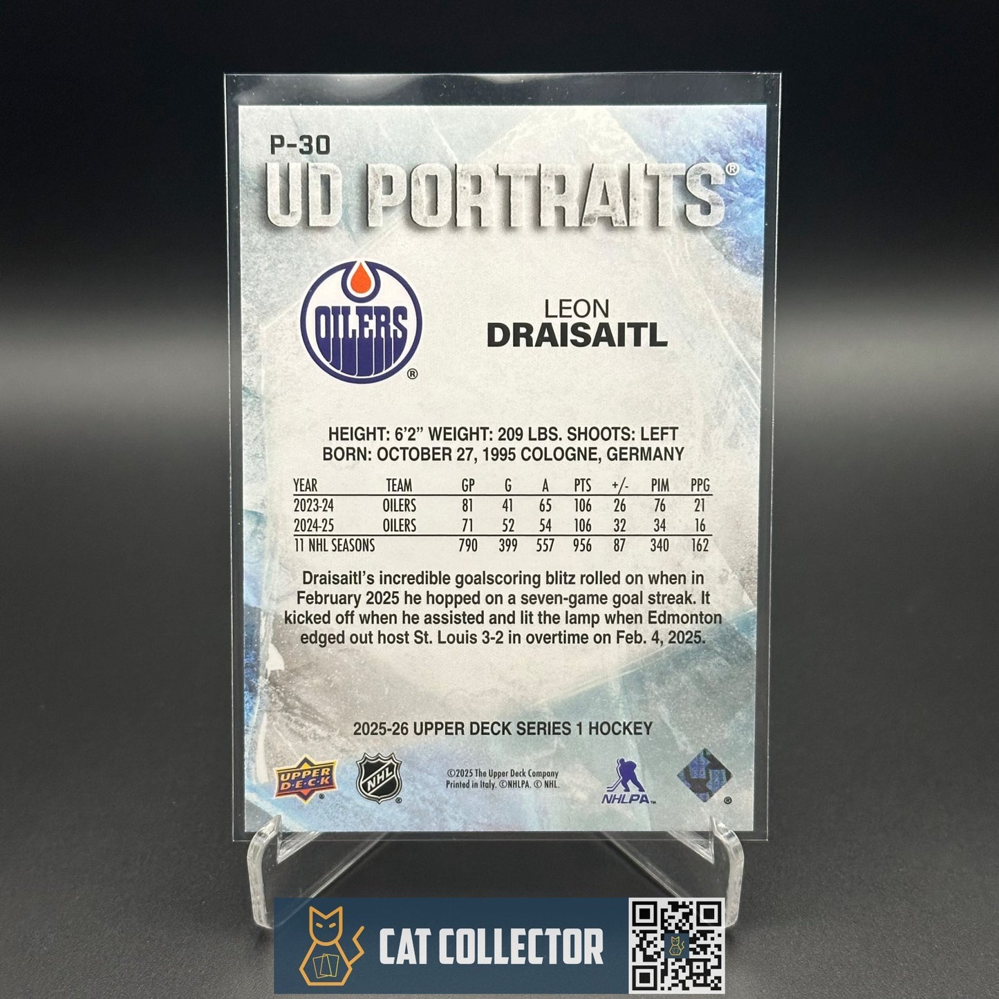 2025-26 UD Series 1 LEON DRAISAITL #P-30 UD Portraits - Edmonton Oilers