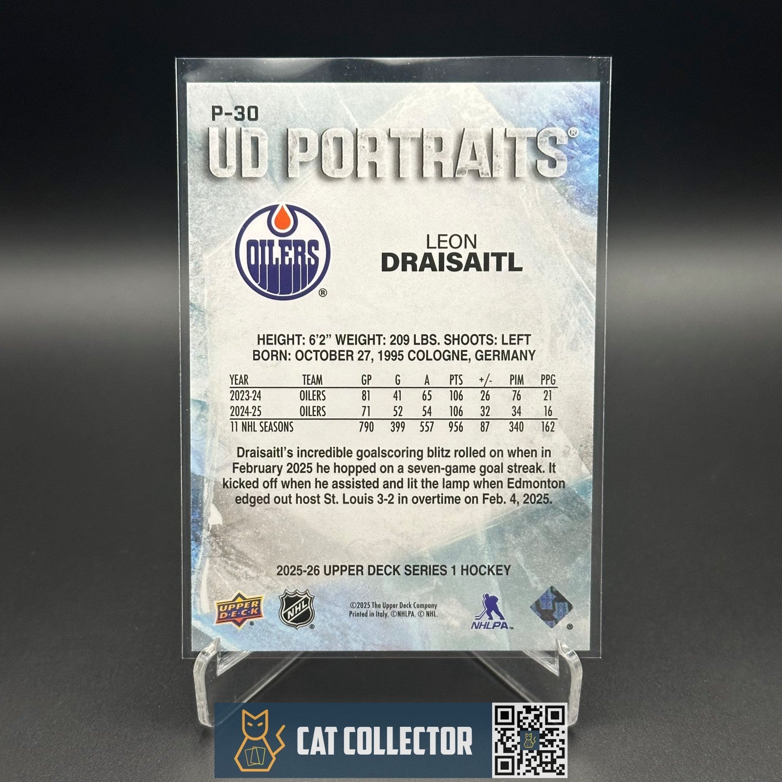 2025-26 UD Series 1 LEON DRAISAITL #P-30 UD Portraits - Edmonton Oilers