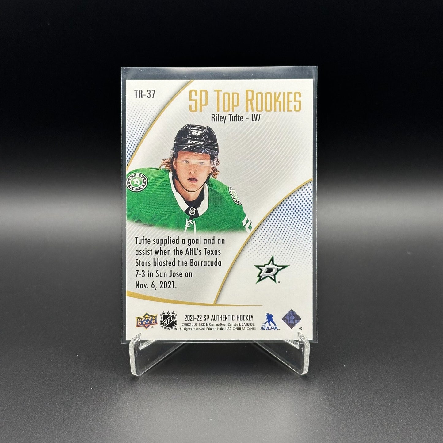 2021-22 UD SP Authentic RILEY TUFTE #TR-37 SP Top Rookies RC