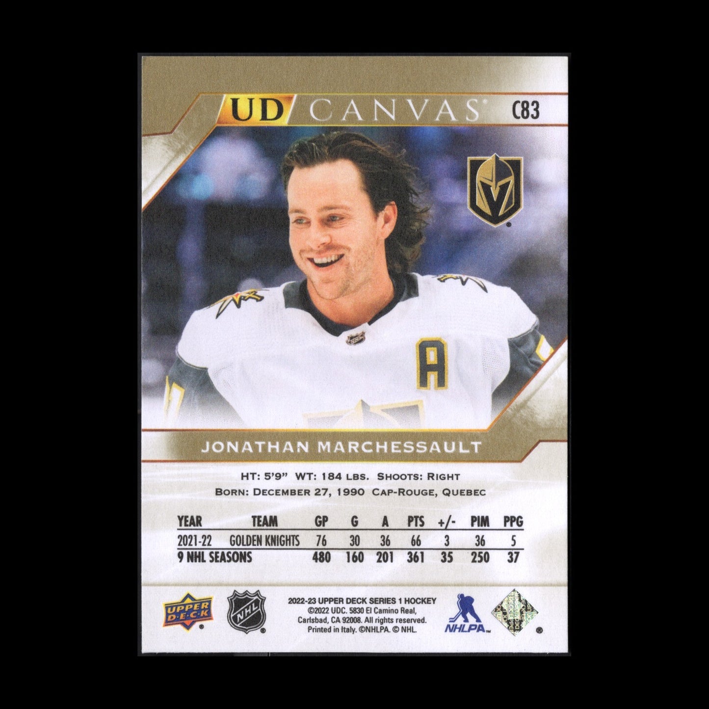 2022-23 UD Series 1 JONATHAN MARCHESSAULT #C83 UD Canvas - Vegas Golden Knights