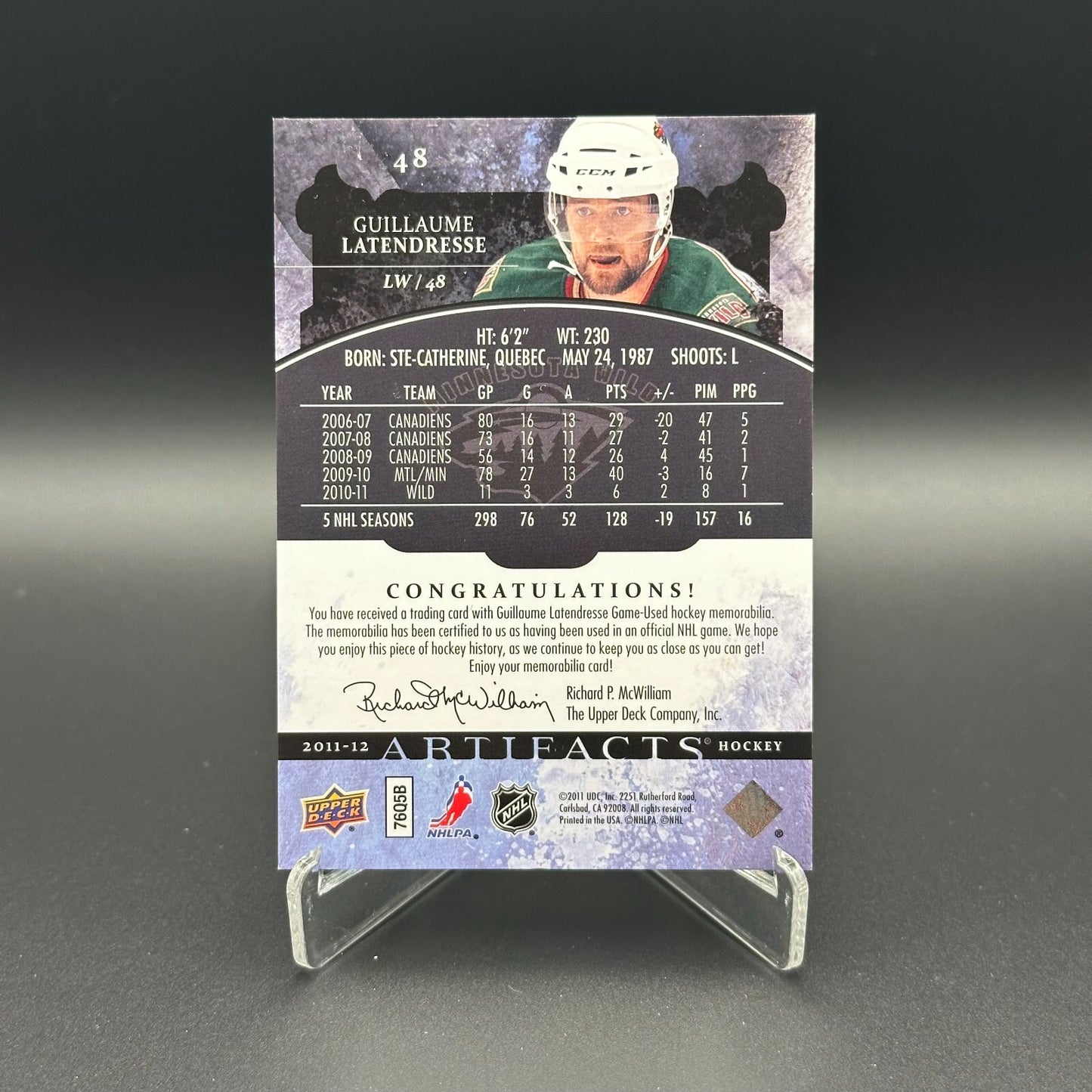 2011-12 Artifacts GUILLAUME LATENDRESSE #48 Horizontal Emerald Patch Jersey /35