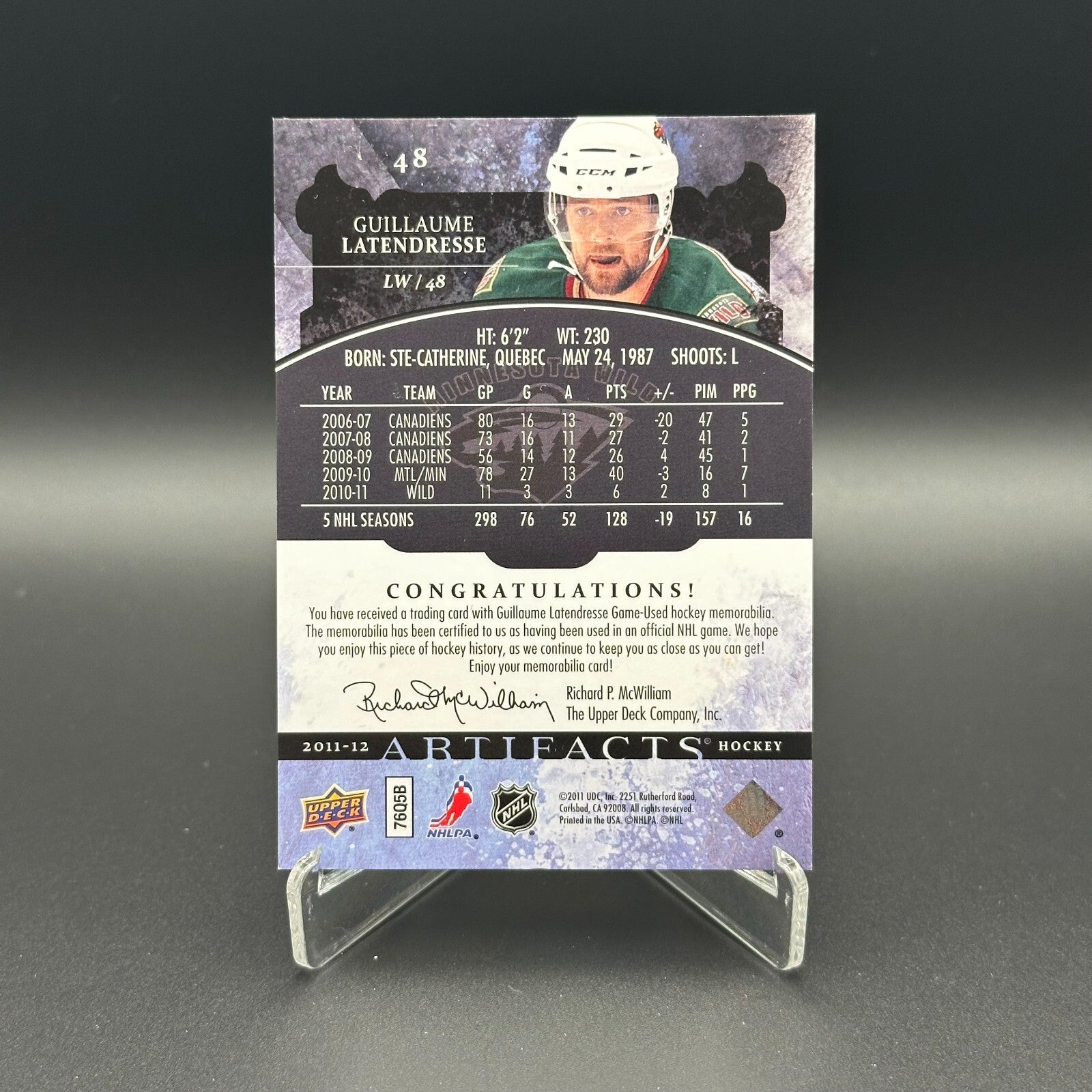 2011-12 Artifacts GUILLAUME LATENDRESSE #48 Horizontal Emerald Patch Jersey /35