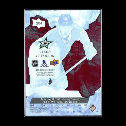 2021-22 UD Ice JACOB PETERSON #204 Ice Premieres Red Rookie RC /399