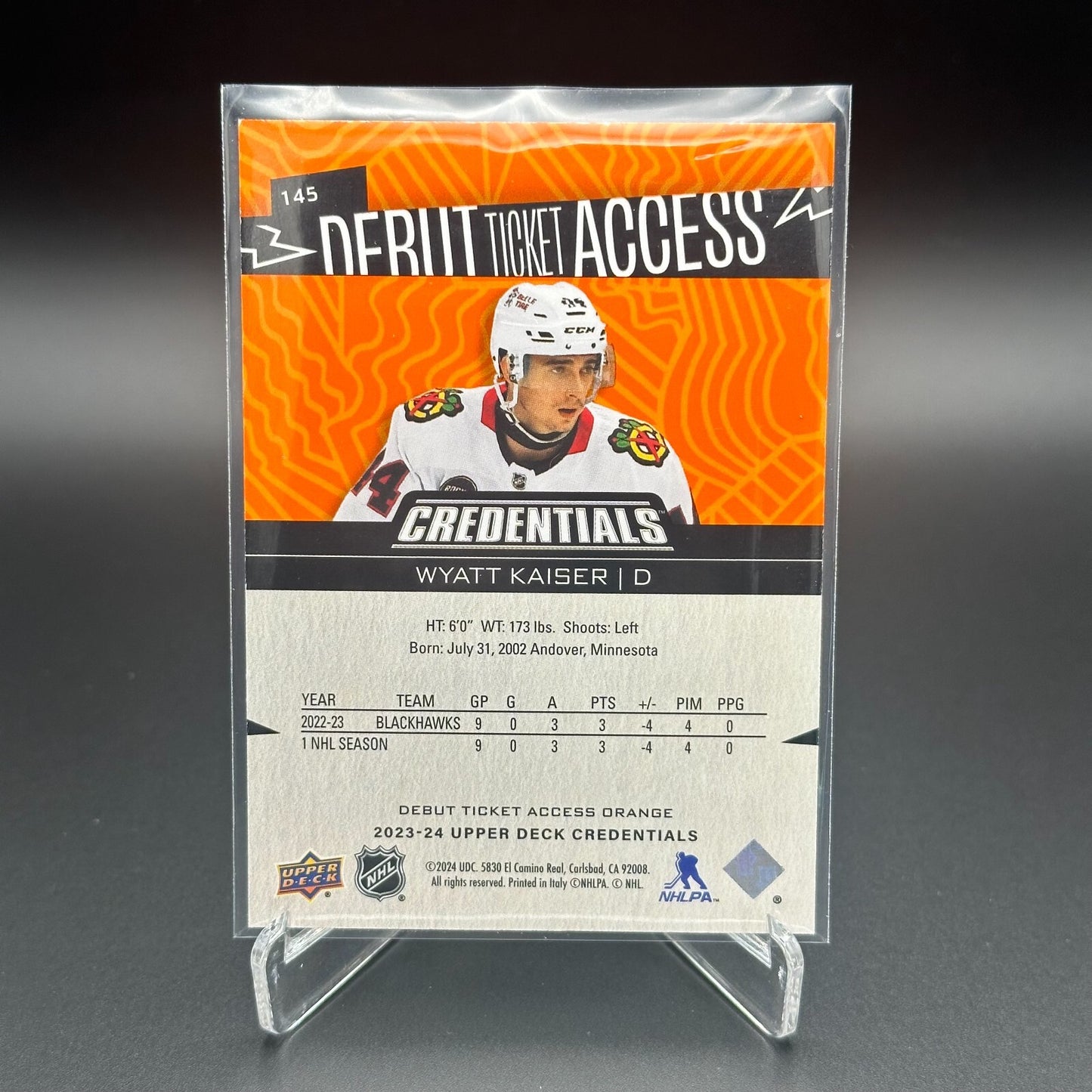 2023-24 UD Credentials WYATT KAISER #145 Debut Ticket Access Orange 186/249