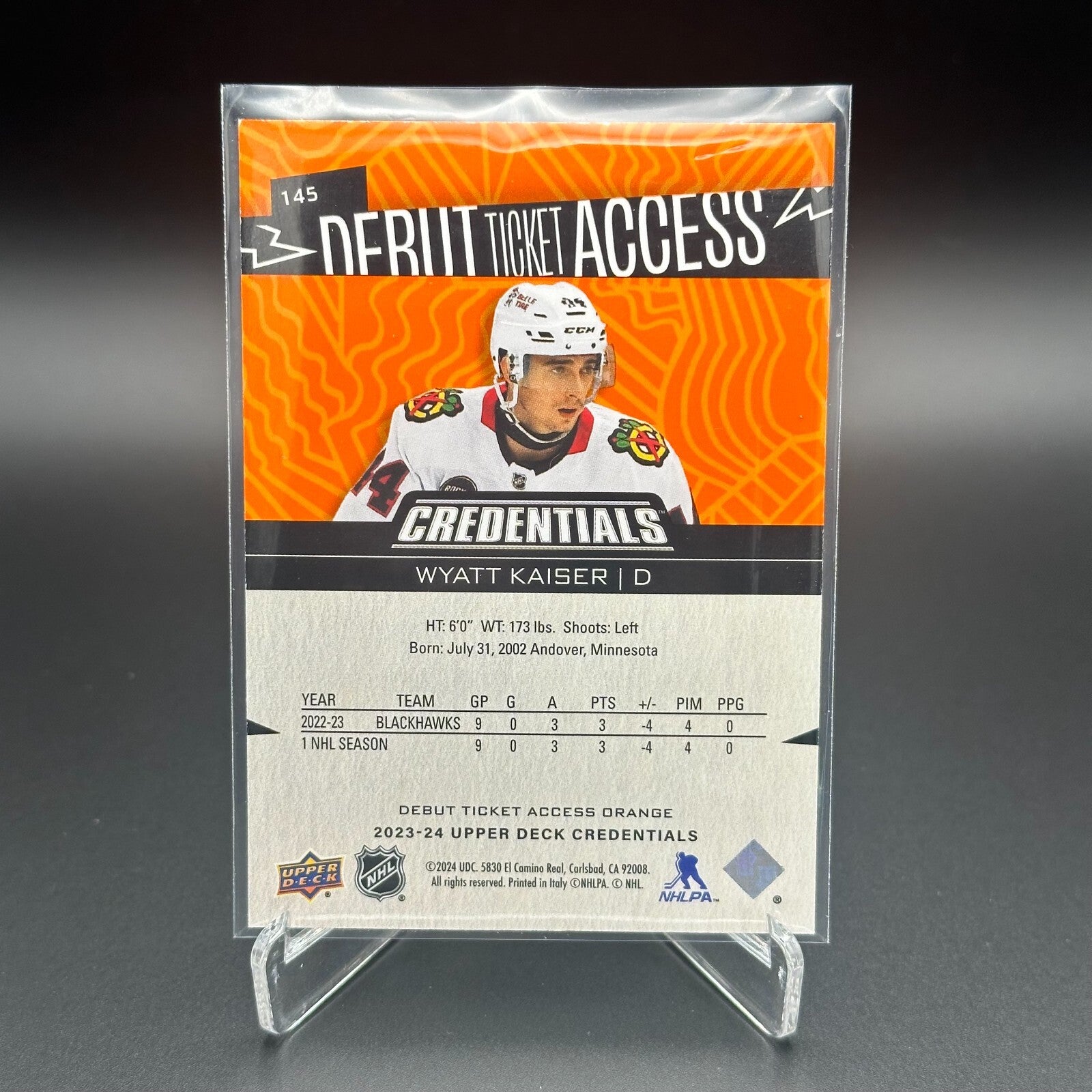 2023-24 UD Credentials WYATT KAISER #145 Debut Ticket Access Orange 186/249