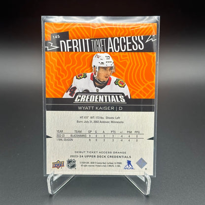 2023-24 UD Credentials WYATT KAISER #145 Debut Ticket Access Orange 186/249