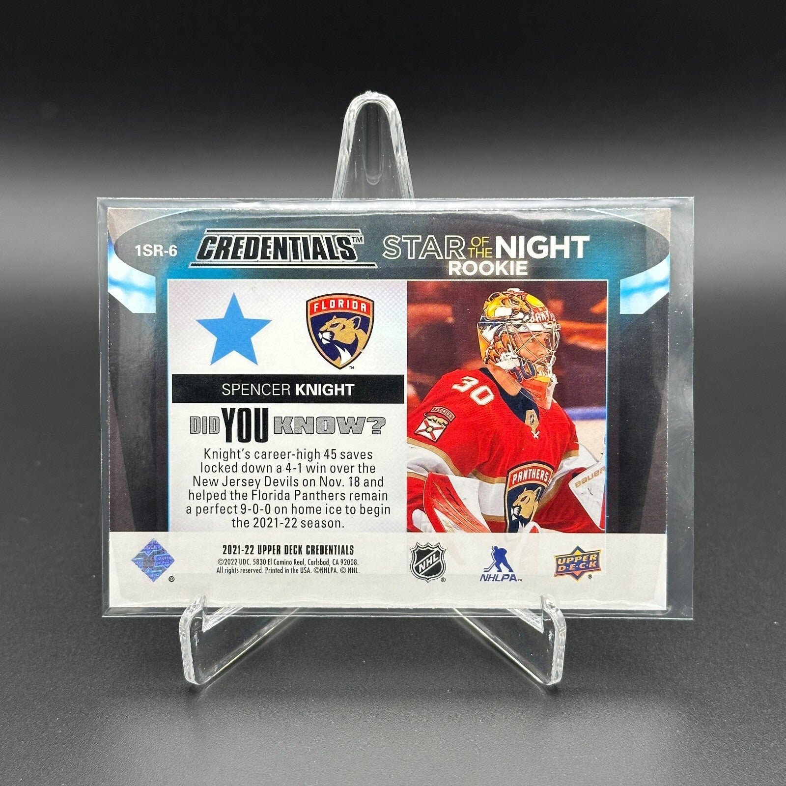 2021-22 UD Credentials SPENCER KNIGHT #1SR-6 First Star of the Night RC