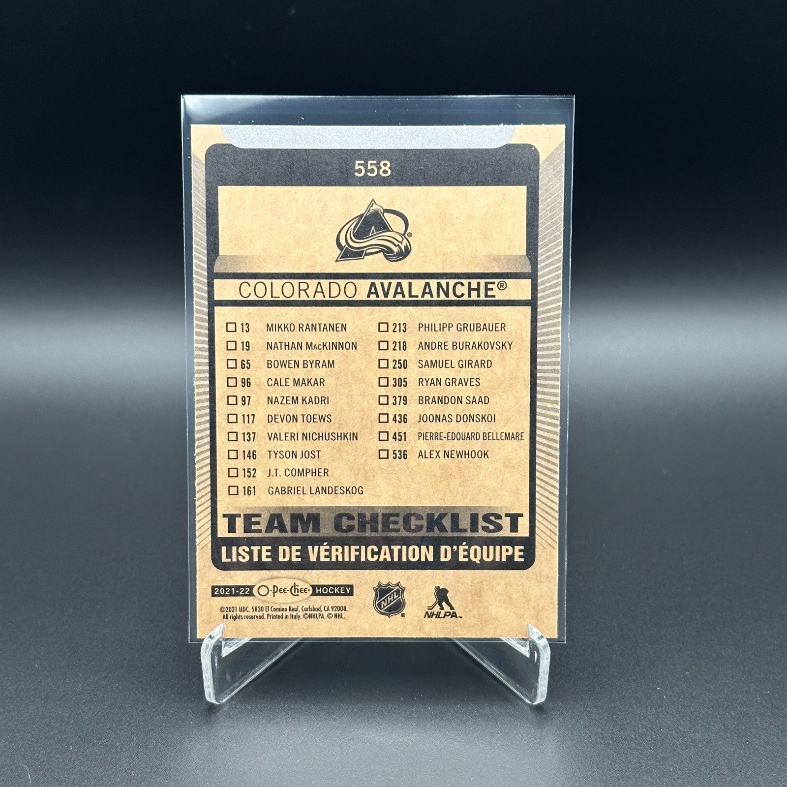 2021-22 O-Pee-Chee COLORADO AVALANCHE #558 Team Checklist