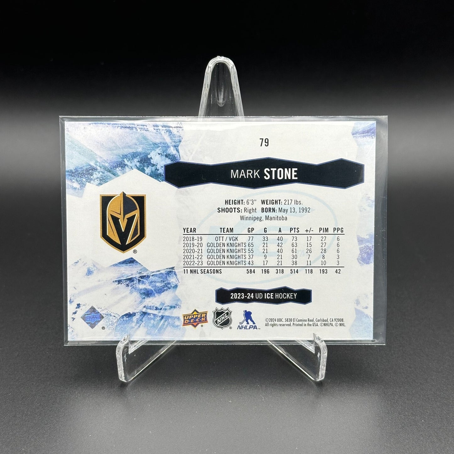 2023-24 UD Ice MARK STONE #79 Purple - Vegas Golden Knights