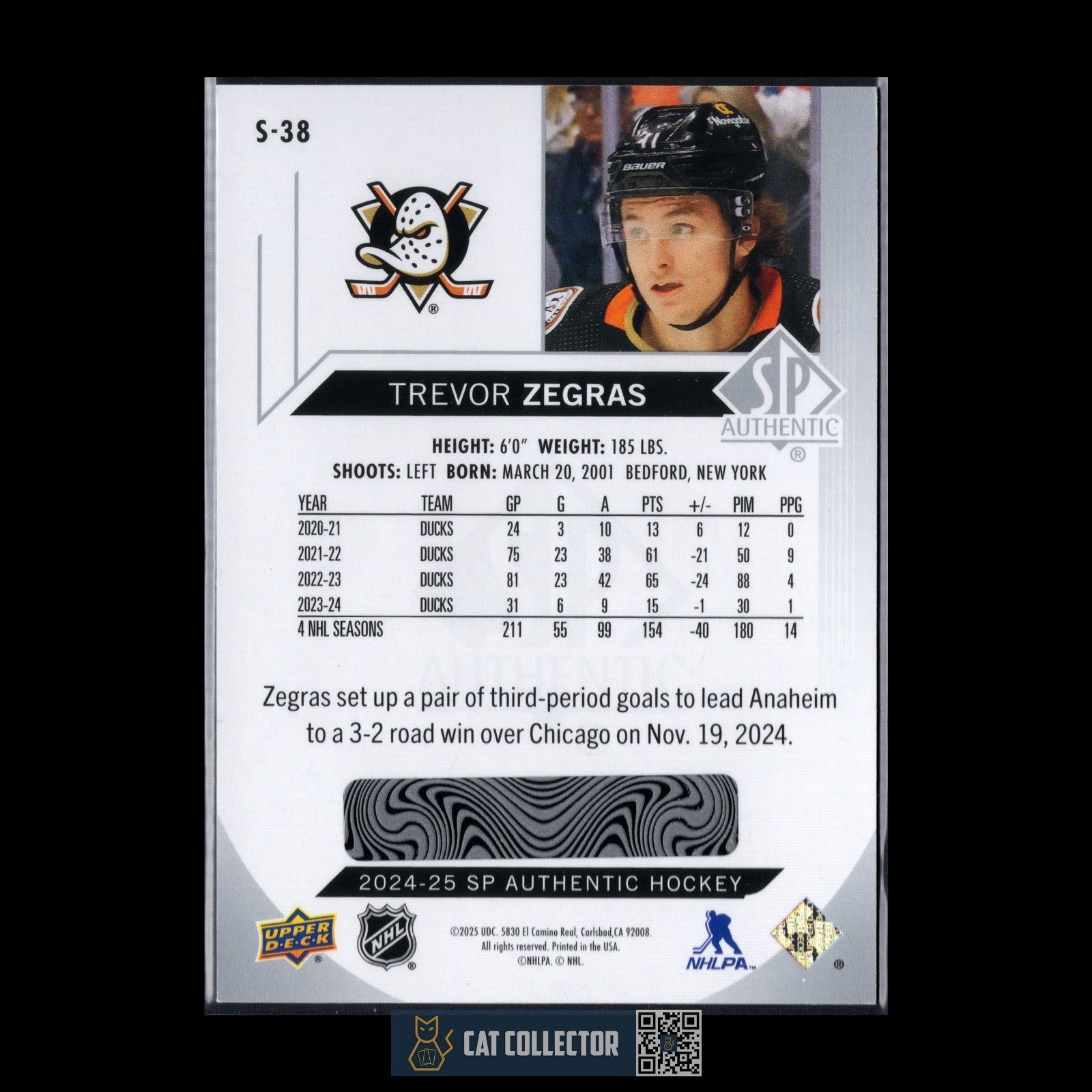 2024-25 UD SP Authentic TREVOR ZEGRAS #S-38 Spectrum FX Bounty