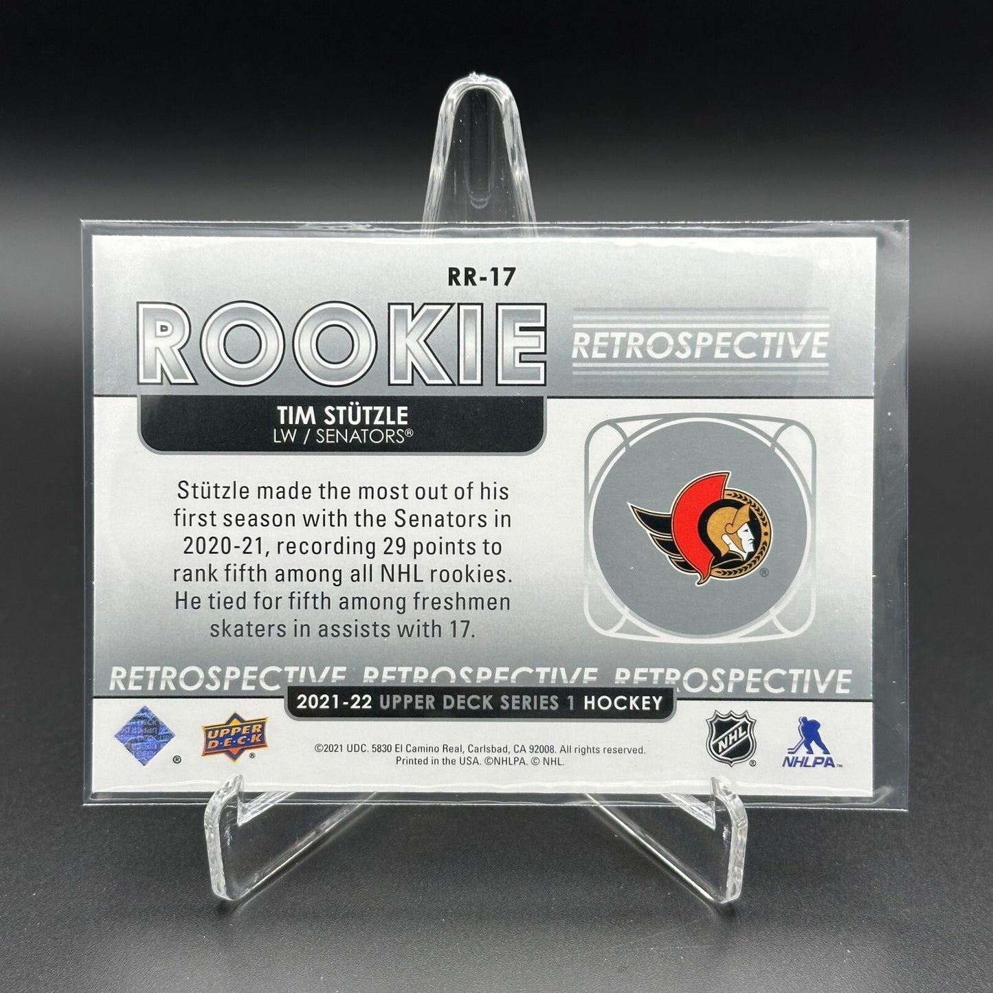 2021-22 UD Series 1 TIM STUTZLE #RR-17 Rookie Retrospective RC - Ottawa Senators