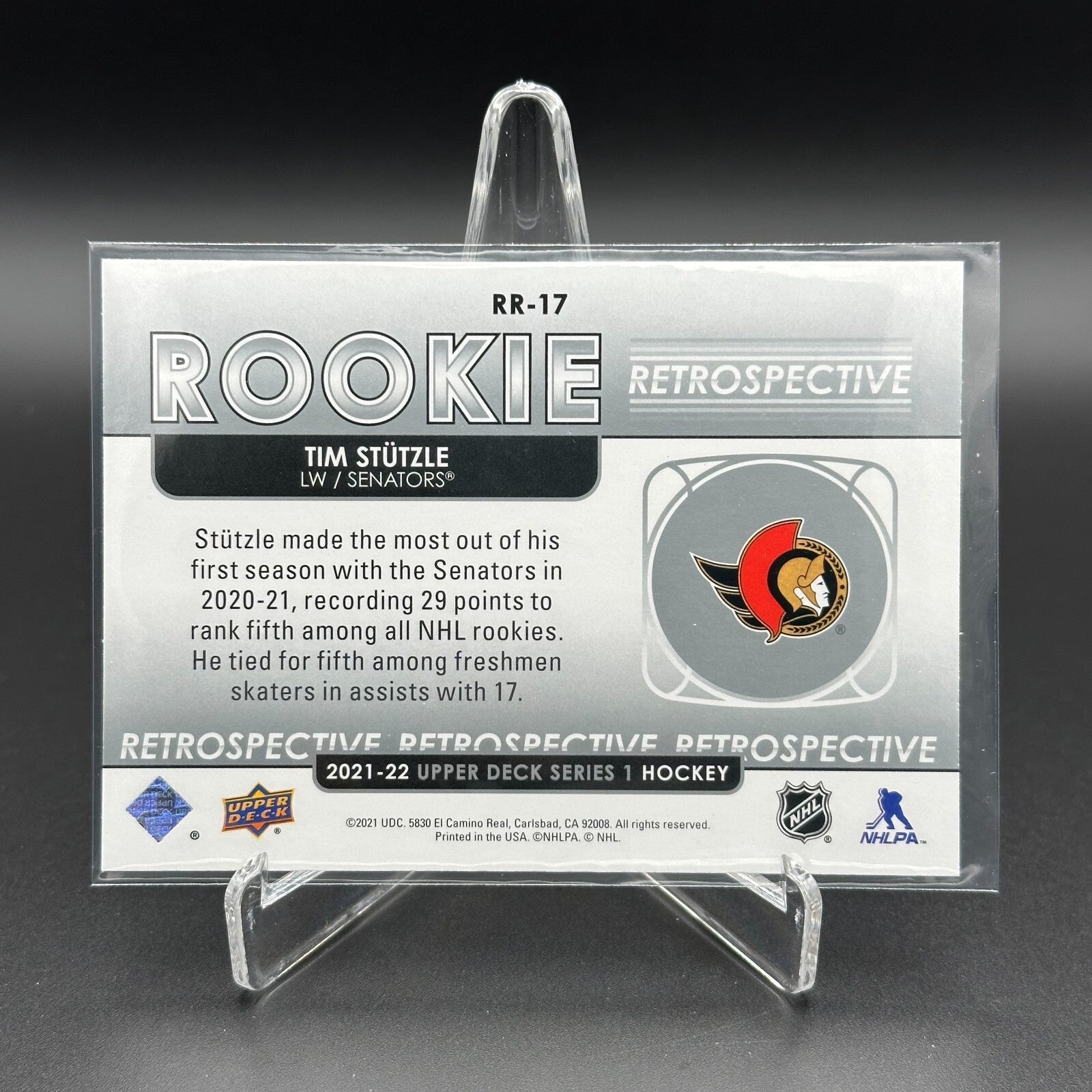2021-22 UD Series 1 TIM STUTZLE #RR-17 Rookie Retrospective RC - Ottawa Senators