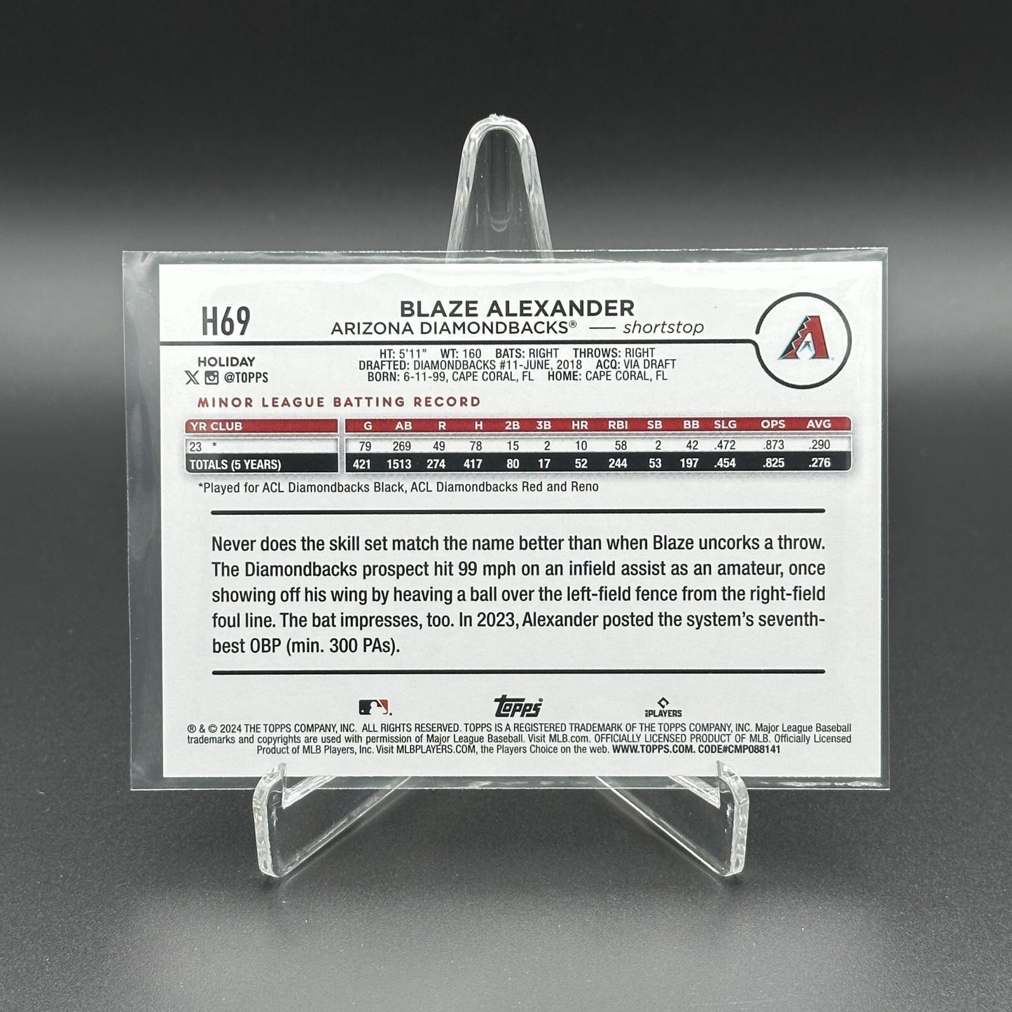 2024 Topps Holiday BLAZE ALEXANDER #H69 RC - Arizona Diamondbacks