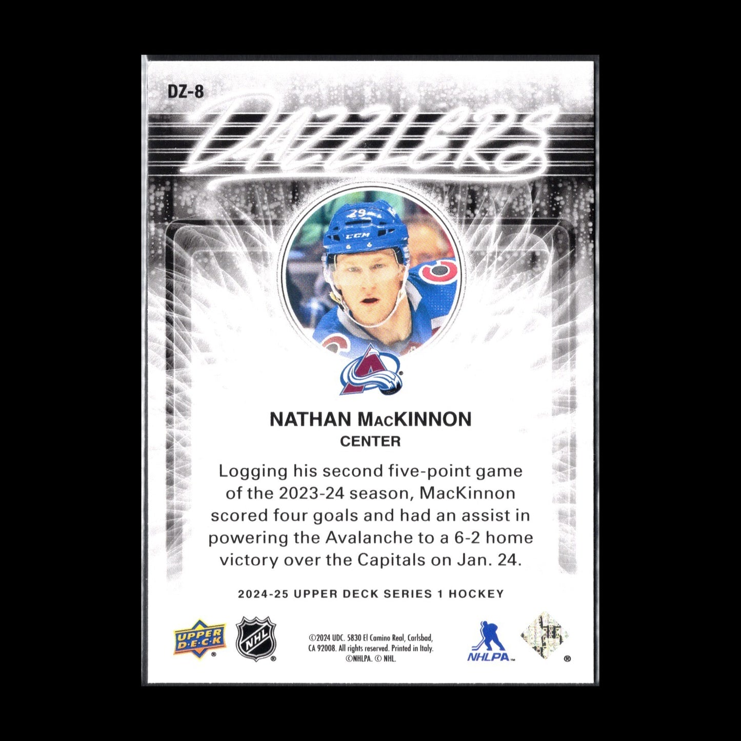 2024-25 UD Series 1 NATHAN MACKINNON #DZ-8 Dazzlers Blue - Colorado Avalanche