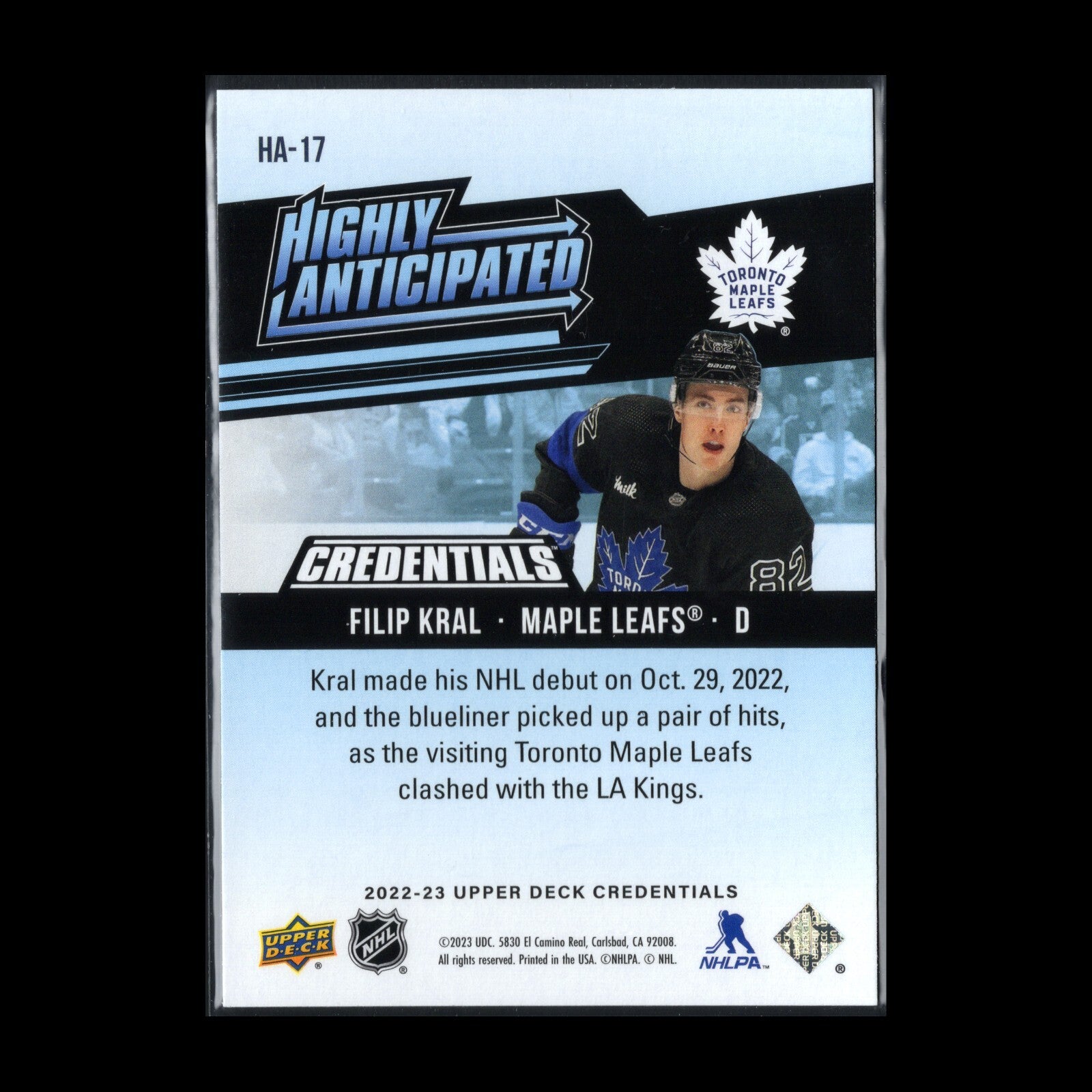 2022-23 UD Credentials FILIP KRAL #HA-17 Highly Anticipated