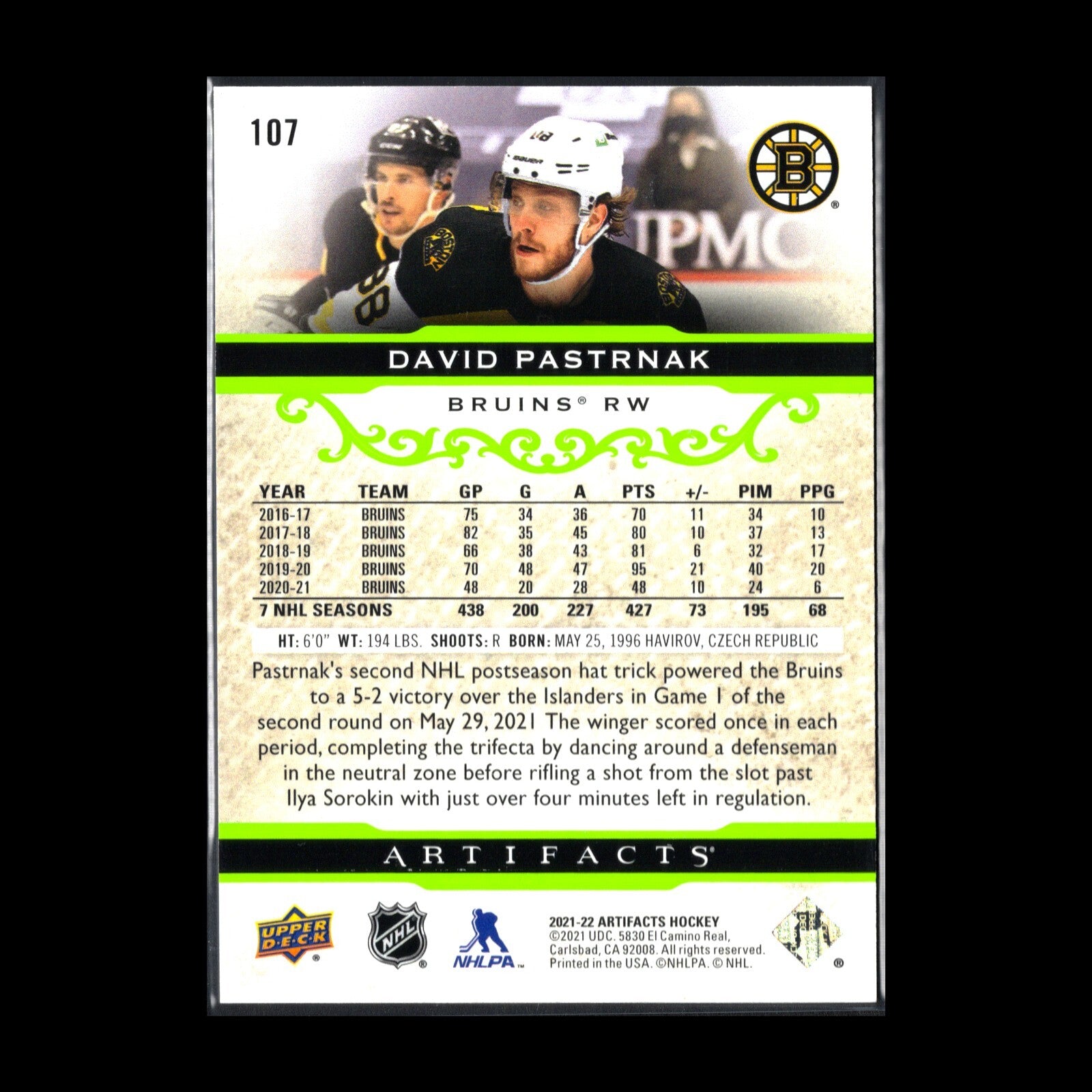 2021-22 Upper Deck Artifacts DAVID PASTRNAK #107 - Boston Bruins