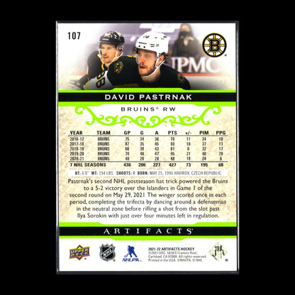 2021-22 Upper Deck Artifacts DAVID PASTRNAK #107 - Boston Bruins
