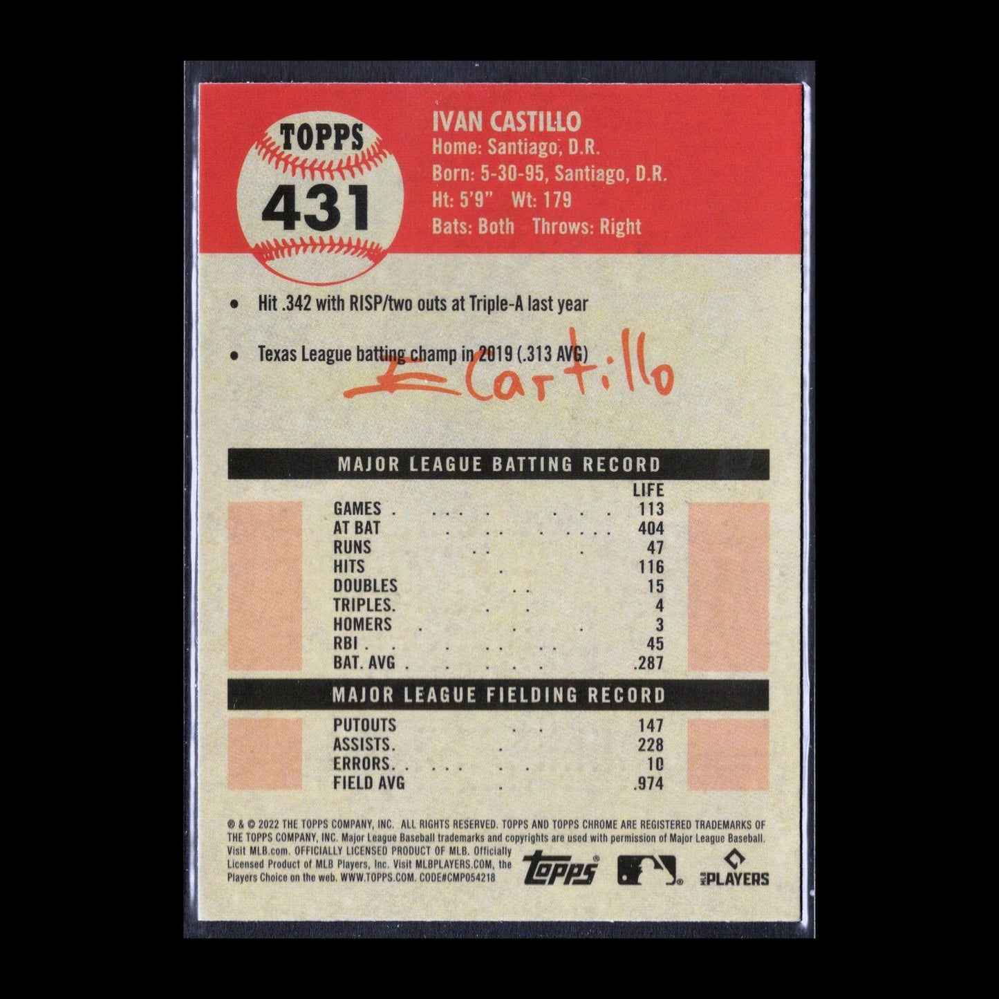 2022 Topps Chrome Platinum Anniversary IVAN CASTILLO #431 RC