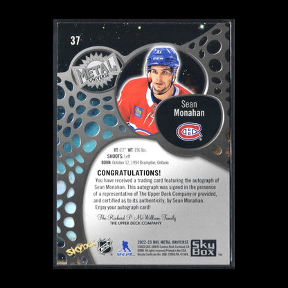 2022-23 SkyBox Metal Universe SEAN MONAHAN #37 Silver FX Autograph