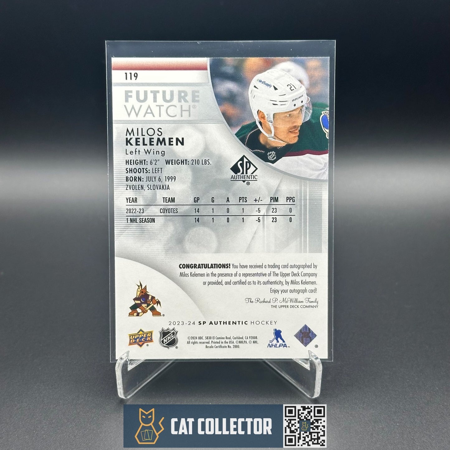 2023-24 UD SP Authentic MILOS KELEMEN #119 Future Watch AUTO Rookie RC /999