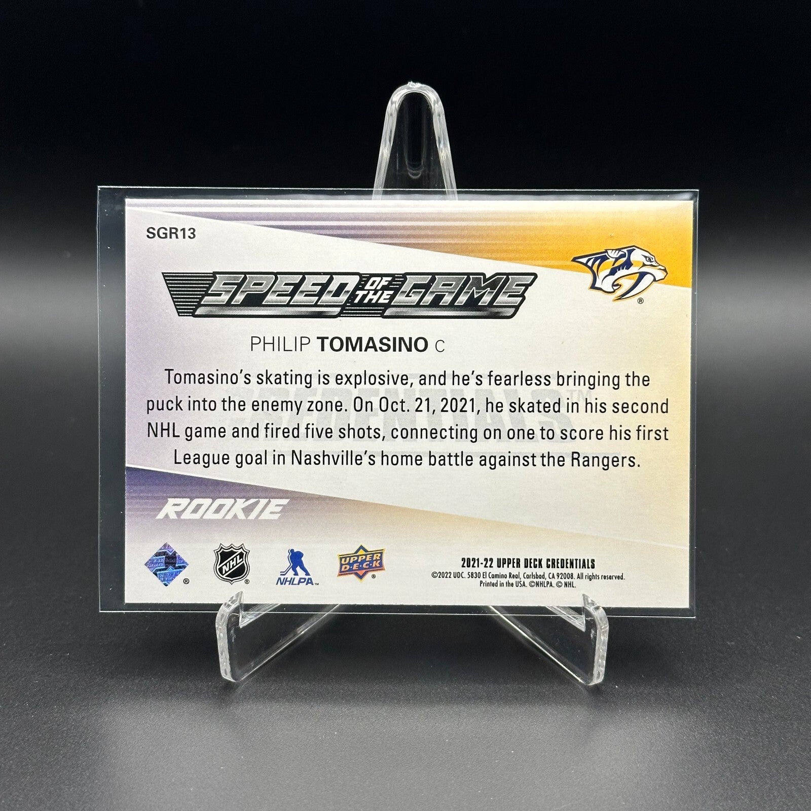 2021-22 UD Credentials PHILIP TOMASINO #SGR13 Speed of the Game RC