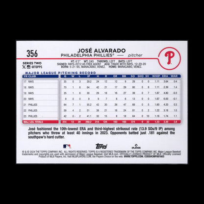 2024 Topps Series 2 JOSE ALVARADO #356 Holiday Parallel - Philadelphia Phillies