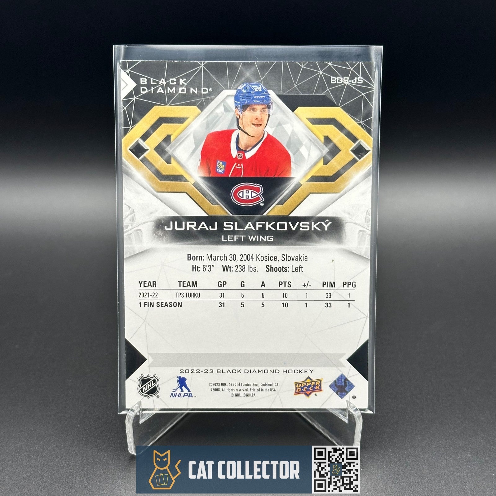 2022-23 UD Black Diamond JURAJ SLAFKOVSKY #BDB-JS Rookie RC /349