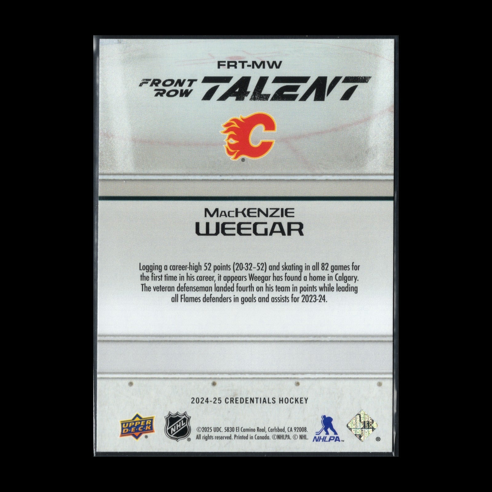 2024-25 UD Credentials MACKENZIE WEEGAR #FRT-MW Front Row Talent Calgary Flames
