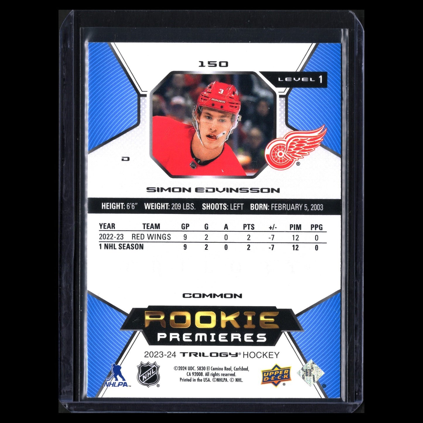 2023-24 UD Trilogy SIMON EDVINSSON #150 Rookie premieres Level 1 /999