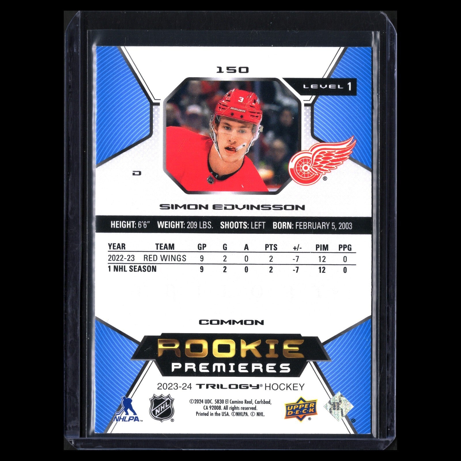 2023-24 UD Trilogy SIMON EDVINSSON #150 Rookie premieres Level 1 /999